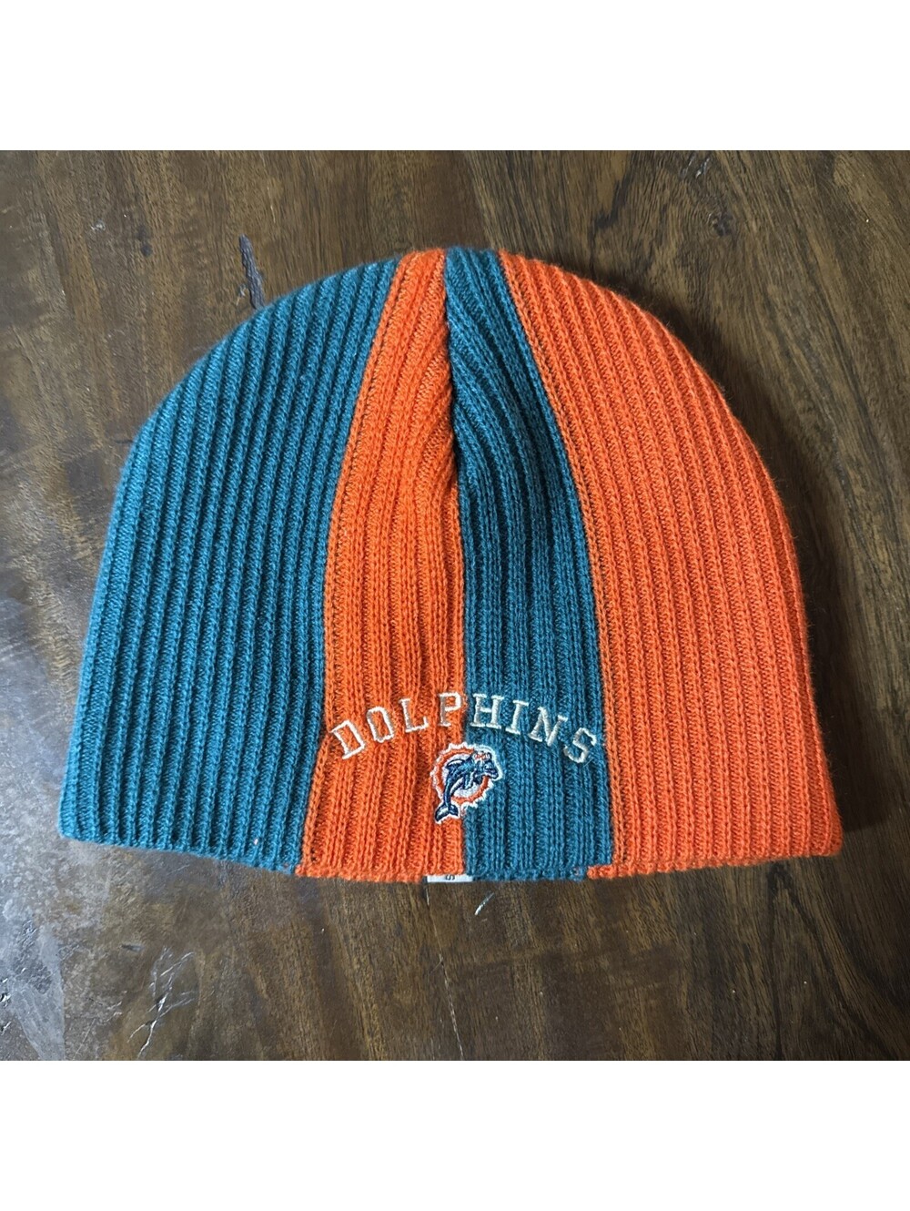 Vintage Reebok Miami Dolphins Knit Beanie Hat Aqua Orange NFL Winter Cap OSFA